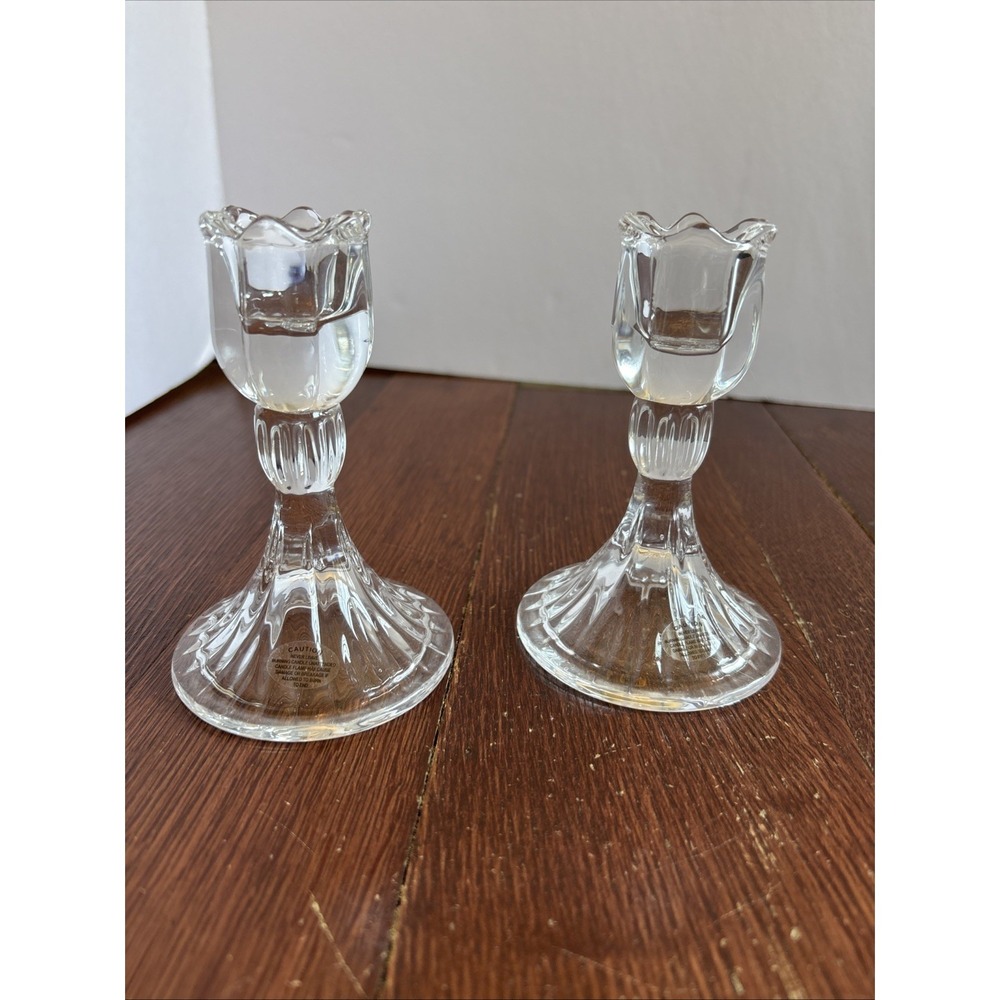 Mikasa Spring Ritual Vintage Candleholder Pair 5" Crystal Slovenia Tulip Shaped
